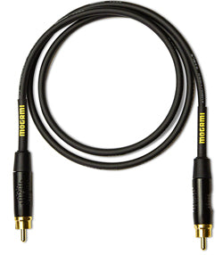 Pair of audio cables with gold connectors on a white background