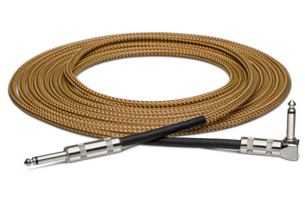 Hosa GTR-518R Straight to Right Angle Guitar Cable 18 foot Tweed