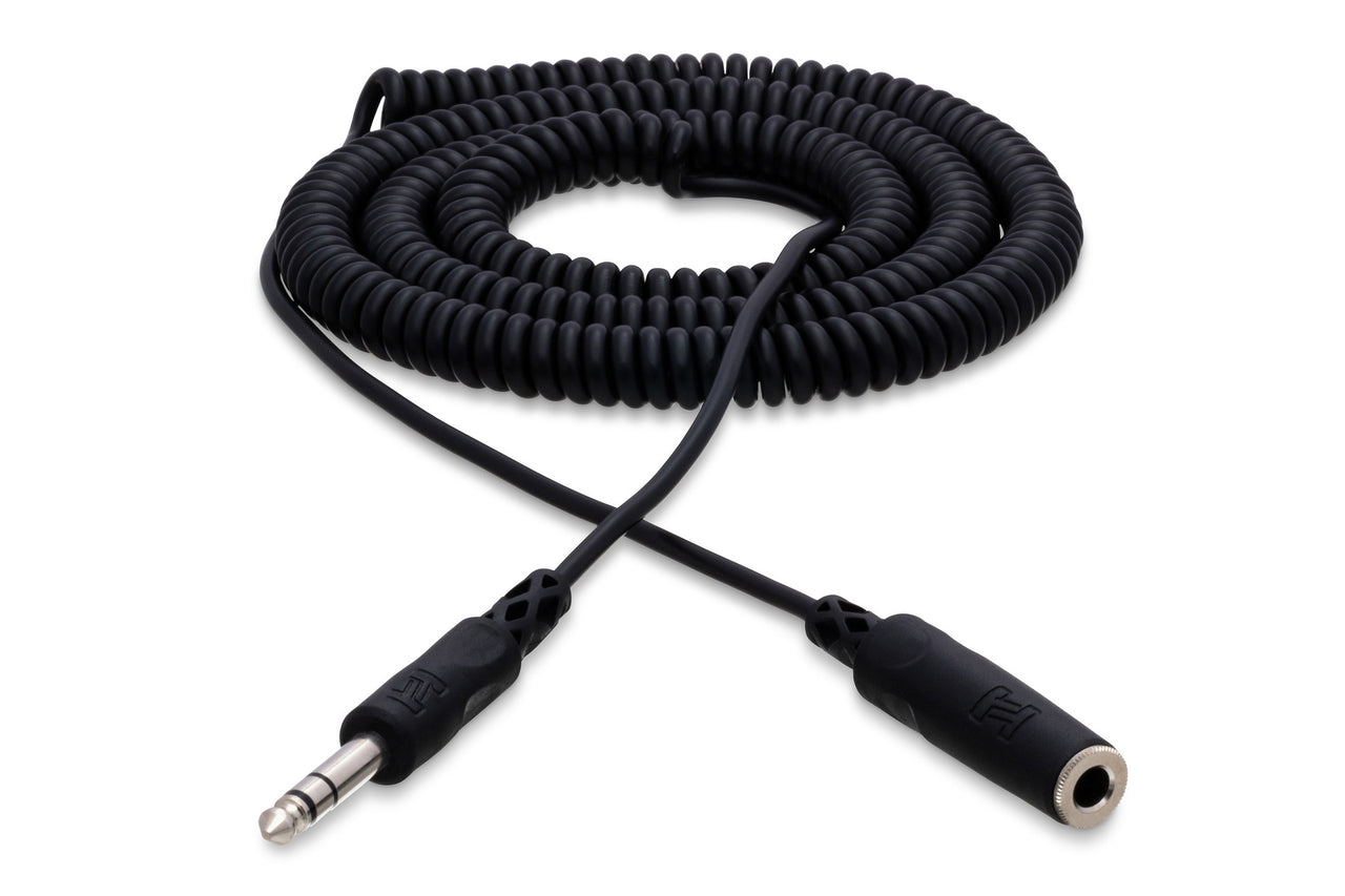 Hosa HPE-325C 1/4" TRS Female to 1/4" TRS Male Coiled Headphone Extension Cable 25 foot