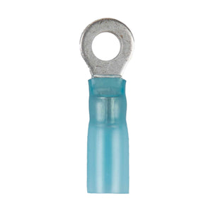 Install Bay heat shrink blue ring terminal for 16-14 gauge wires, designed for durability and harsh environments.