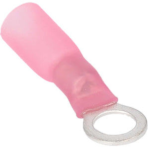 Install Bay HSRRT10 heat shrink red ring terminal for 22-18 gauge wiring, with a pink insulation for durability.