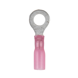 Install Bay HSRRT14 Heat Shrink Red Ring Terminal 22-18 Gauge 1/4 inch used for secure electrical connections.