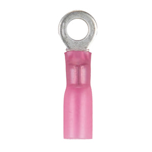 Install Bay HSRRT8 heat shrink red ring terminal for 22-18 gauge wiring, durable design for harsh environments.