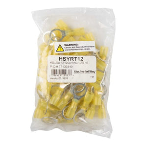 Install Bay HSYRT12 heat shrink yellow ring terminal 12-10 gauge in sealed bag for electrical connections.