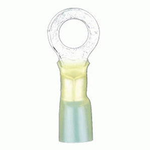 Install Bay HSYRT38 Heat Shrink Yellow Ring Terminal 12-10 Gauge 3/8 inch for secure electrical connections.