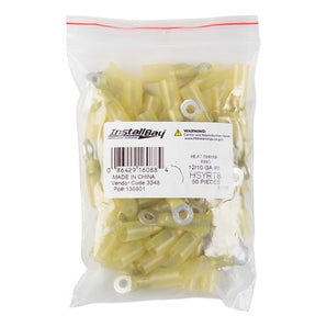 Install Bay HSYRT8 Heat Shrink Yellow Ring Terminal 12-10 Gauge #8 pack of 50 pieces for reliable connections