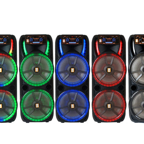 MR DJ HOLLYWOOD+ Dual 15" Rechargeable Portable Bluetooth Karaoke Speaker Party Flame Lights with 2 Wireless Microphone TWS USB FM Radio