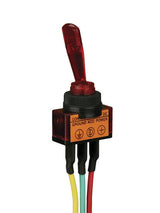 Close-up of Install Bay IBITSG illuminated toggle switch showing red actuator and wiring connections.