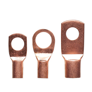assorted rings large gauge copper in various sizes, showing three different ring terminals for electrical connections