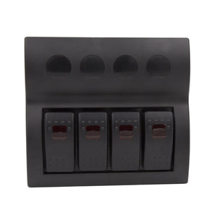 Install Bay IBSP4 Panel Switches - 4 Switch Panel with four black switches for controlling electrical equipment.