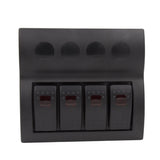 Install Bay IBSP4 Panel Switches - 4 Switch Panel with four black switches for controlling electrical equipment.