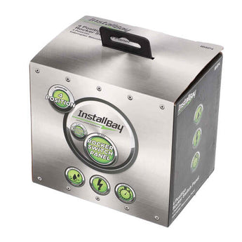 Install Bay IBSP4 packaging featuring 4 switch panel with rocker switch design and electrical control icons.