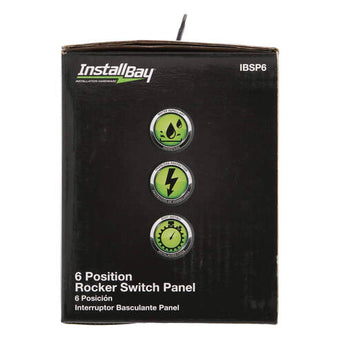 6 switch panel featuring five switches with red lights and a sleek black design.