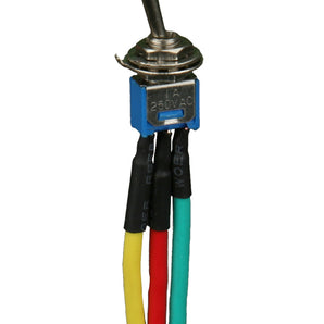 Install Bay IBTSSMS toggle switch with a metal toggle lever and color-coded wires for electrical connections.
