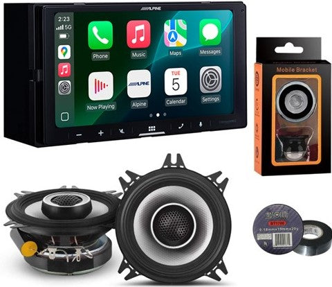 Alpine ILX-W770 7" Wireless Apple CarPlay Android Auto & S2-S40 4" Coaxl Speakers, Mobile Holder, Tape