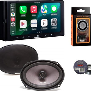 Alpine ILX-W770 7" Wireless Apple CarPlay Android Auto & 2 SXE-6926S 6x9" Speaker, Mobile Holder, Tape