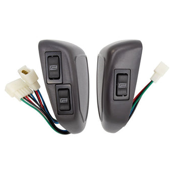 Install Bay JW-93ED Universal Power Window Set components for 2-door vehicles, featuring motors and tracks.
