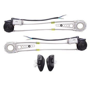 Install Bay JW-93ED Universal Power Window Set components for 2-door vehicles, featuring motors and tracks.