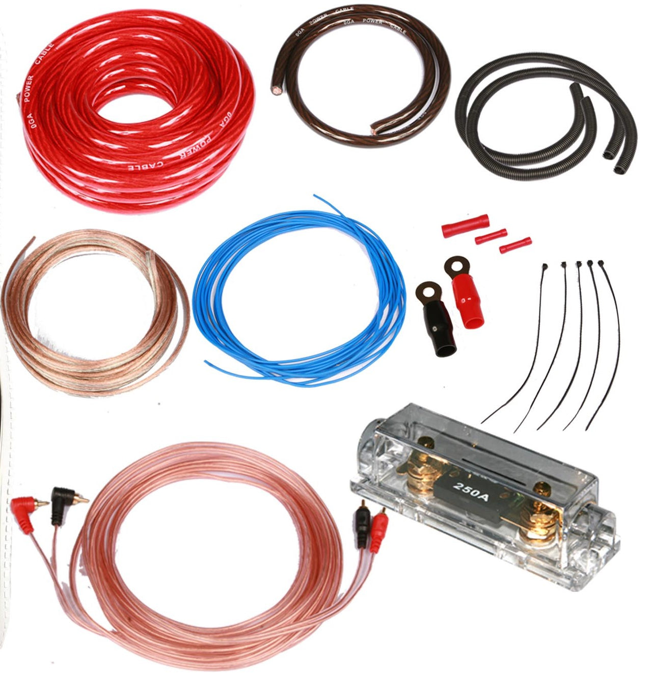 American Terminal 0 Gauge 5000W Car Amplifier Installation Power Amp Wiring Kit Red