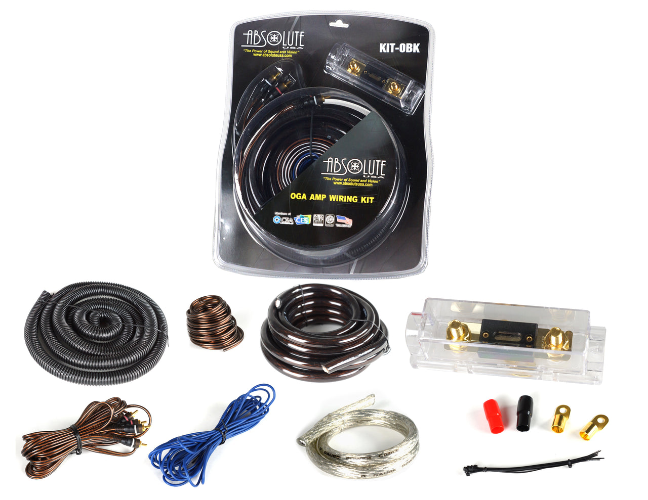 Absolute KIT0BK Complete 0 Gauge Black Amp Kit with RCA Interconnect Cable (Black)