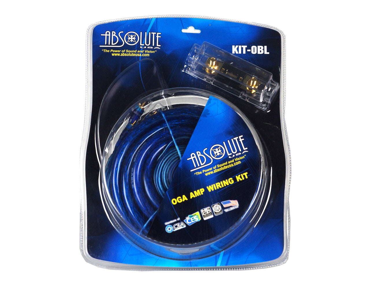 Absolute KIT0BL Complete 0 Gauge Blue Amp Kit with RCA Interconnect Cable (Blue)