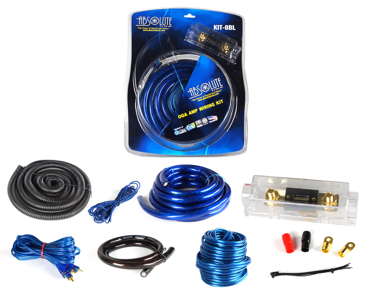 Absolute KIT0BL Complete 0 Gauge Blue Amp Kit with RCA Interconnect Cable (Blue)