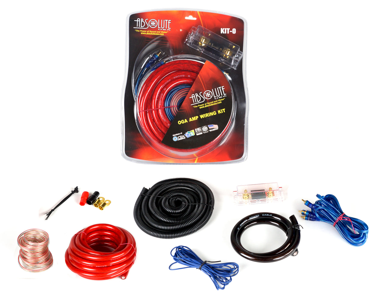 Absolute KIT0RD Complete 0 Gauge Amp Kit with RCA Interconnect Cable (Red)