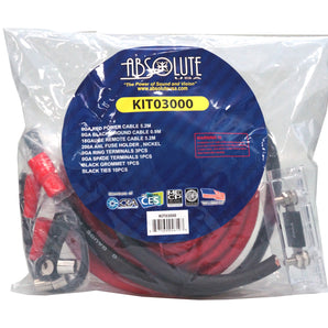 Absolute KIT03000 0 Gauge Amp Kit Amplifier Install Wiring Pro Installation Cables 3000W