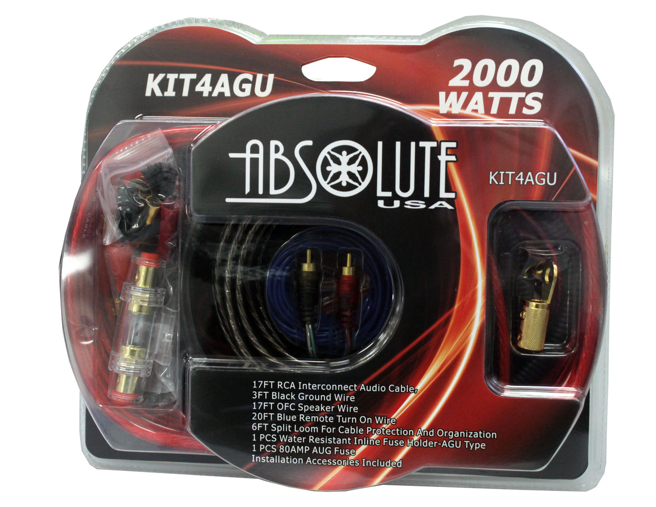 Absolute KIT4AGU PRO Marine Car RV Complete Amplifier Installation Amp Kit