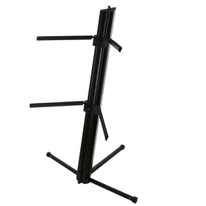 MR DJ PRO KS1000B Professional 2-Tier Column Keyboard Stand Silver W 5/8" Mic Mount Black