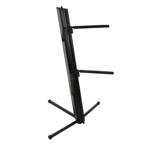 MR DJ PRO KS1000B Professional 2-Tier Column Keyboard Stand Silver W 5/8" Mic Mount Black