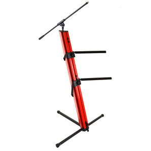 MR DJ KSPRO1500R PRO 2-Tier Red Column Keyboard Stand W Mic Boom Arm + Case
