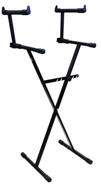 Thumbnail for MR DJ 2 Tier Double X Keyboard Stand with Adjustable Height Portable Two-Tier Stand with Locking Straps and High Strength Steel for Durability Ideal for Keyboards and Consoles