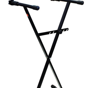 MR DJ 2 Tier Double X Keyboard Stand with Adjustable Height Portable Two-Tier Stand with Locking Straps and High Strength Steel for Durability Ideal for Keyboards and Consoles