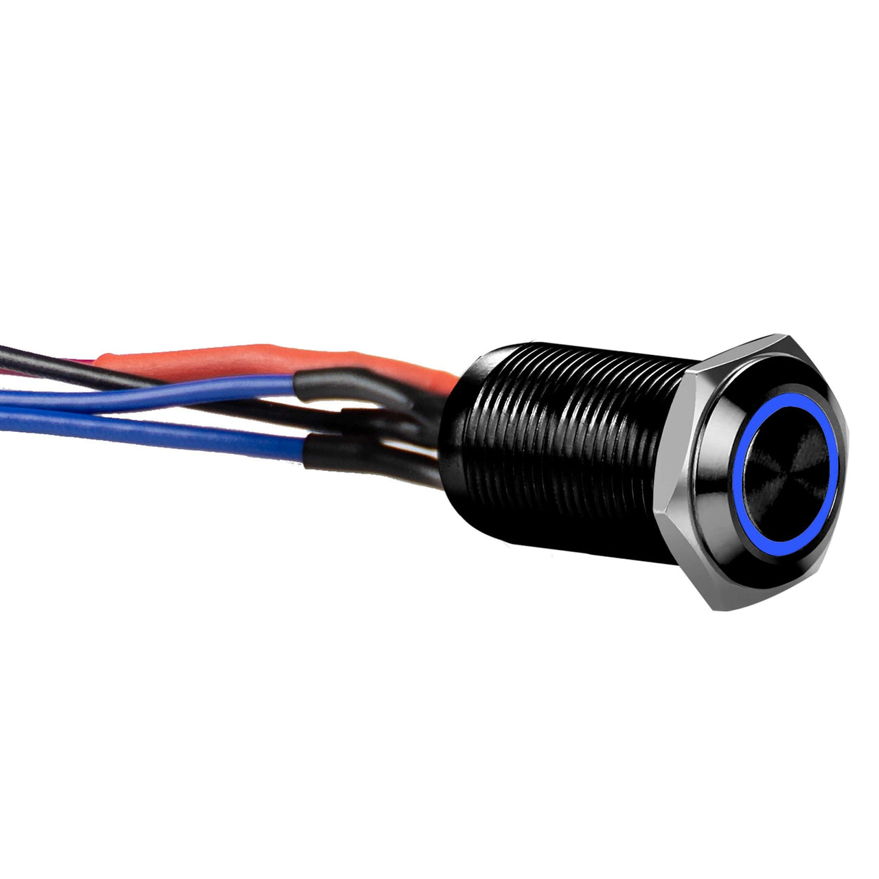 Install Bay LB12B-2 Black 12MM Round Illuminated Latching Switch Blue Qty 2