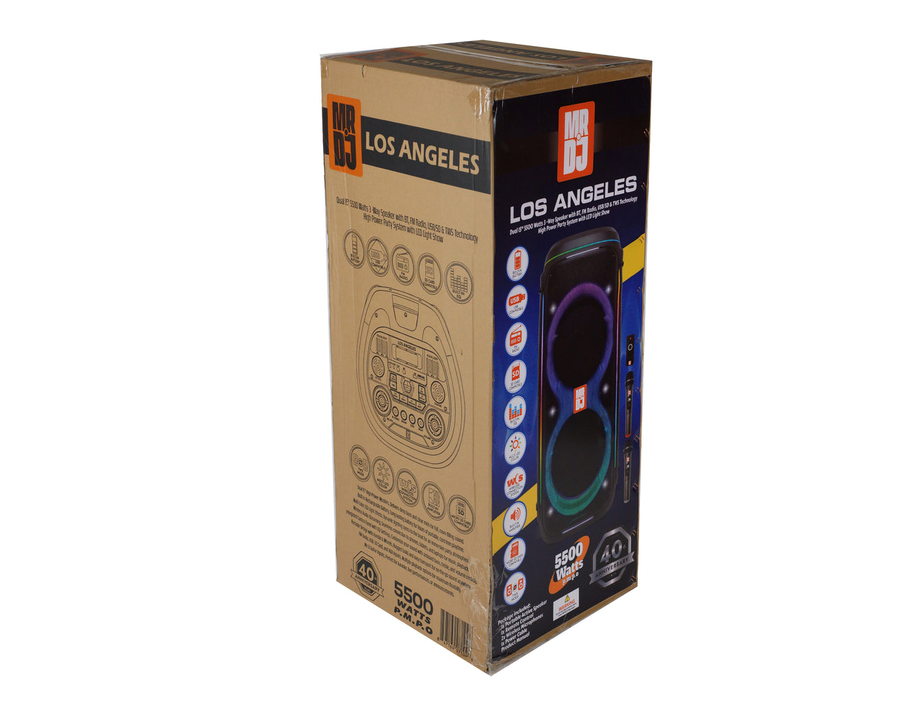 2 MR DJ LOS ANGELES Dual 15” Powered Rechargeable Bluetooth DJ Speaker 6000W Active PA System