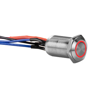 Install Bay LS12R-2 illuminated latching switch with red ring and multiple wiring connections.