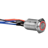 Install Bay LS12R-2 illuminated latching switch with red ring and multiple wiring connections.