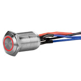 Install Bay LS12R-2 illuminated latching switch with red button and connected wires.