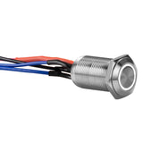 Install Bay LS12W-2 illuminated latching switch in silver color with wiring connections visible.