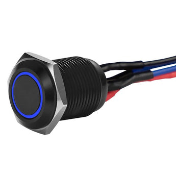  Black 12MM round illuminated momentary switches with blue light wires.