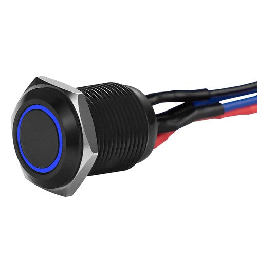 Install Bay MB12B-2 Black 12MM Round Illuminated Momentary Switches Blue Qty 2