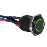 Black illuminated momentary switches featuring a green ring, part of the Install Bay MB12G-2 set.