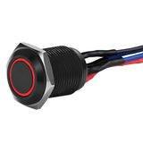  Close-up of Install Bay illuminated momentary switches with red accent, featuring rugged design and dual wires for easy installation.