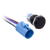 Install Bay MIBRBSB19 19 mm black momentary switch with harness 5A IP67 - Blue for automotive use.