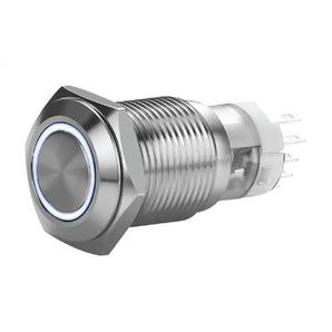 Install Bay MIBRSSW19 stainless momentary switch with harness, 19 MM size and IP67 rating.