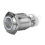 Install Bay MIBRSSW19 stainless momentary switch with harness, 19 MM size and IP67 rating.
