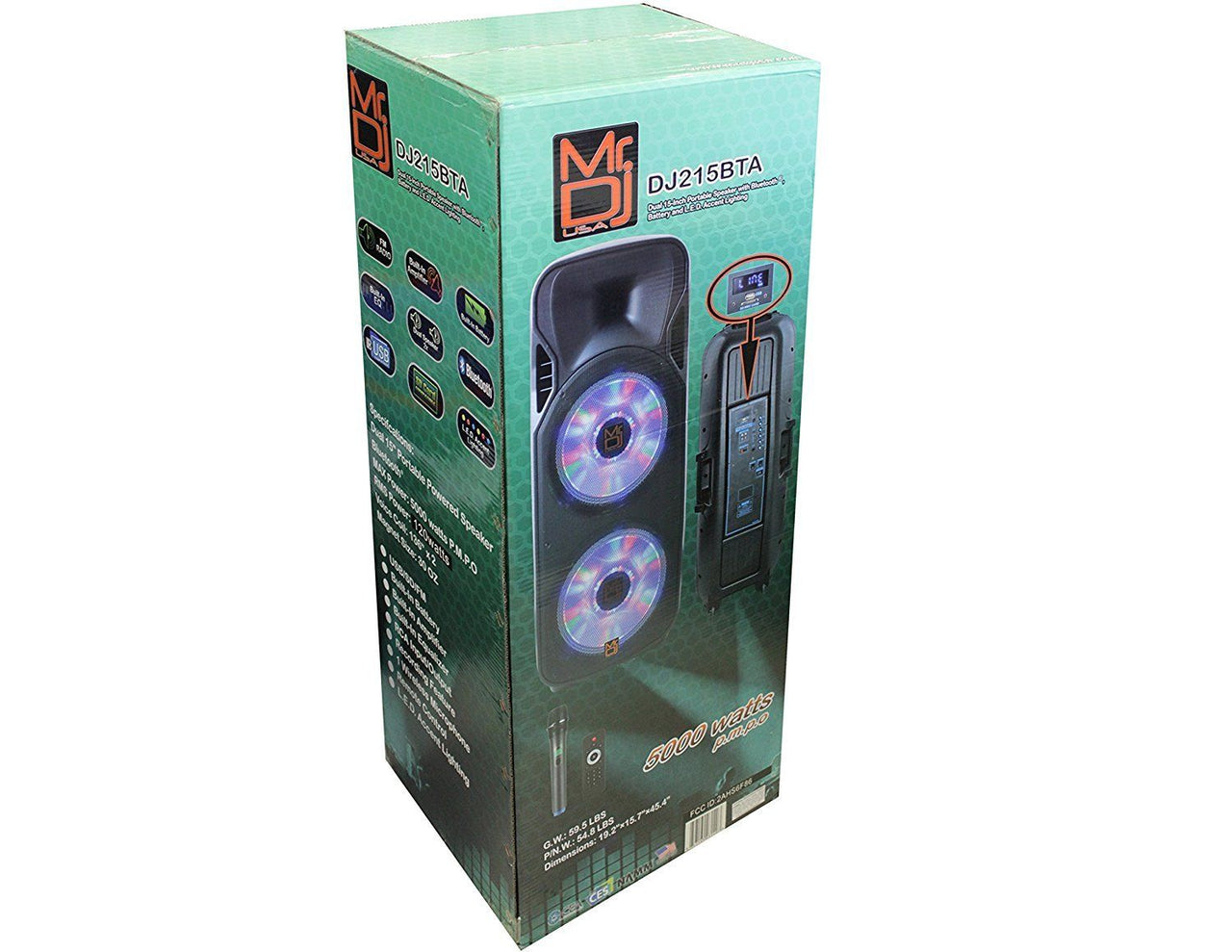 Mr. Dj LETS JUMP DJ215BT Dual 15" 3WAY 5000W Max Power PA DJ Bluetooth Speaker