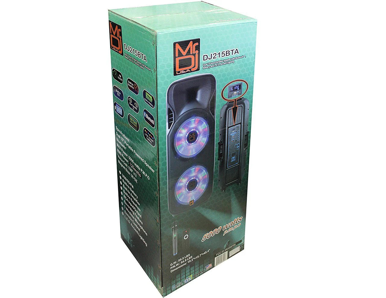 MR DJ Lets Jump Dual 15" 5000W DJ Active Speaker PA Party BT USB Speaker