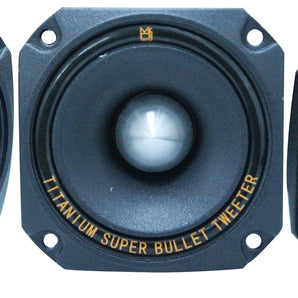MR DJ HDT700B Super Tweeter showcasing three angles of the high compression titanium bullet horn speaker.